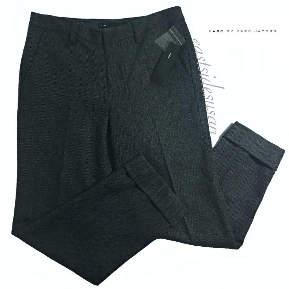 Beautiful NWT Wool Blend Trousers Flat Front Great Details CHARCOAL GRAY SZ 8